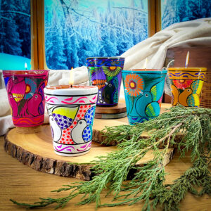 Clay Cups with Hand-painted Designs